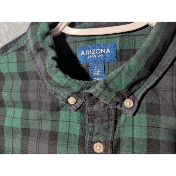 Arizona Men's XL Green Plaid Button Down Shirt Flex Woven - Picture 3 of 6